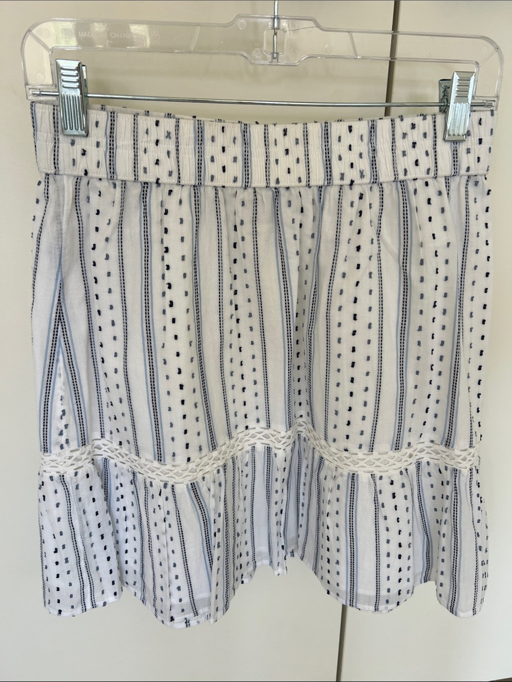 LOFT White Mini Skirt with Navy Stripe & Dot Detail